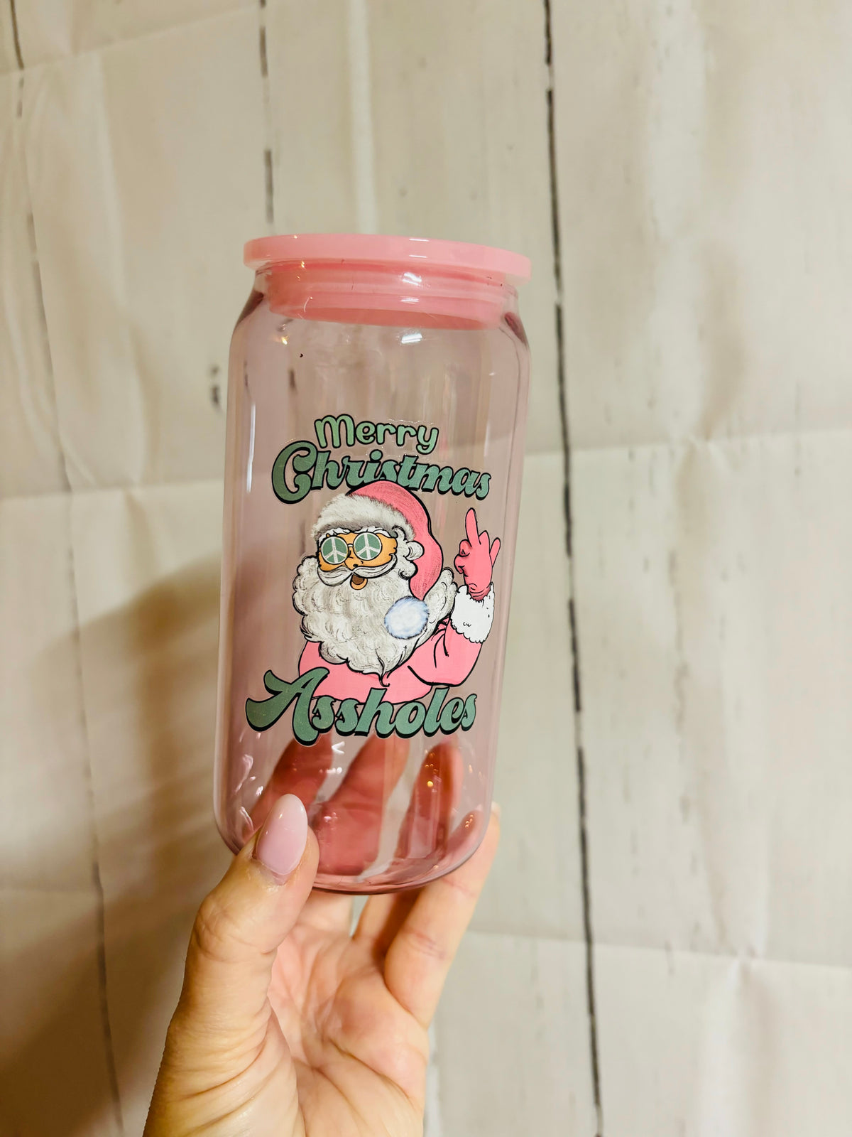 MERRY CHRISTMAS A HOLES 20oz GLASS CUP