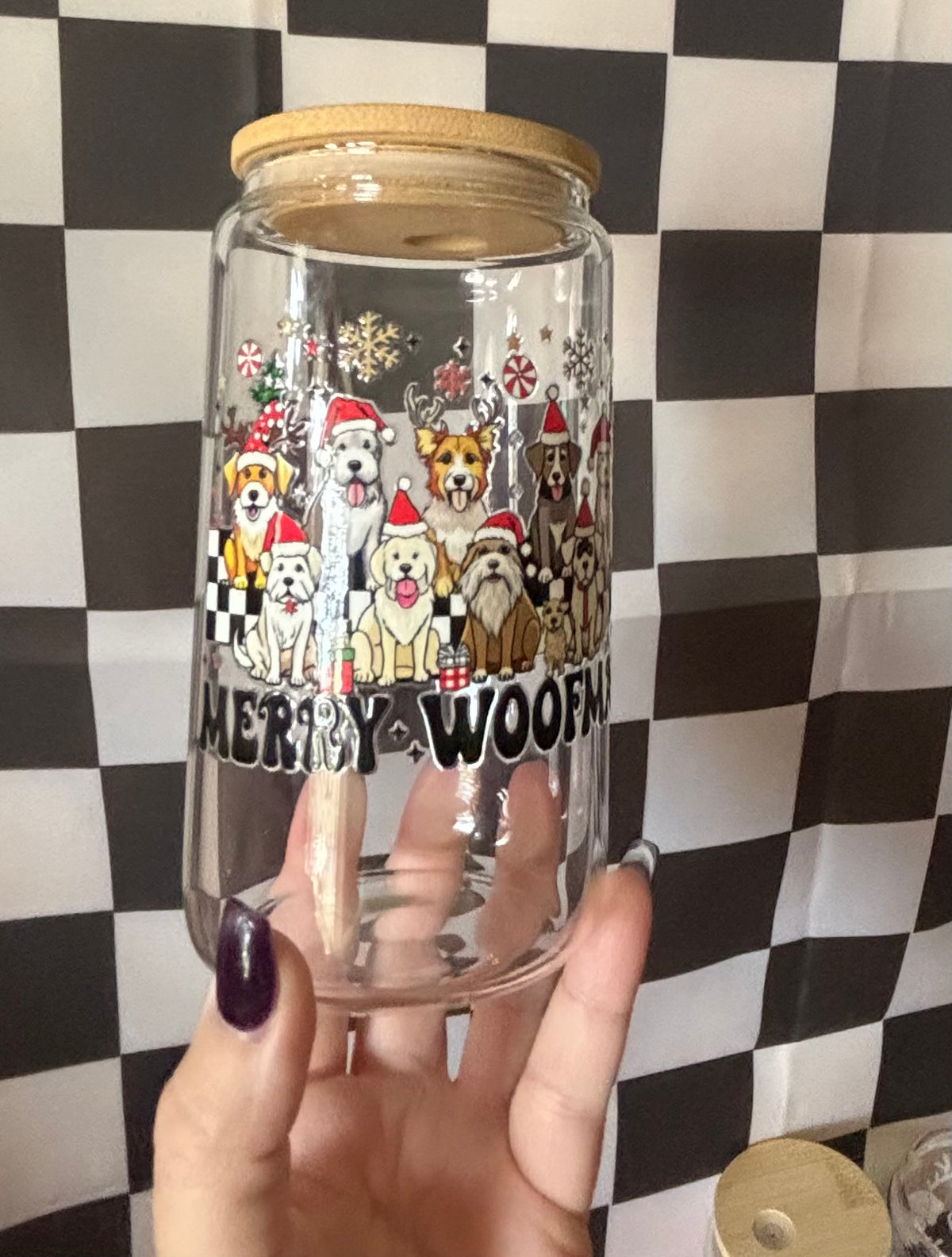 Merry Woofmas 16 clear glass cup