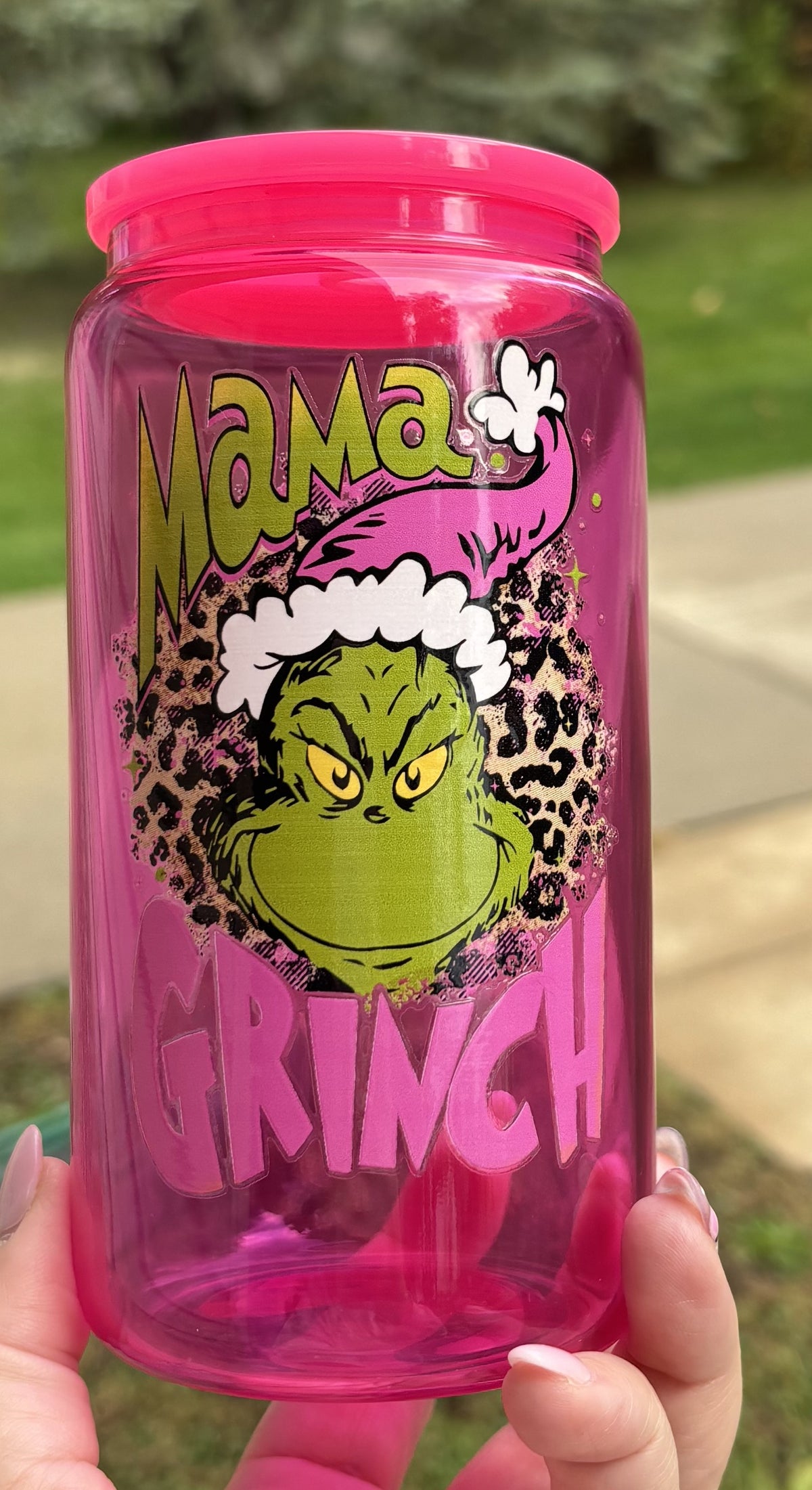 PINK CHEETAH MAMA GRINCH CUP