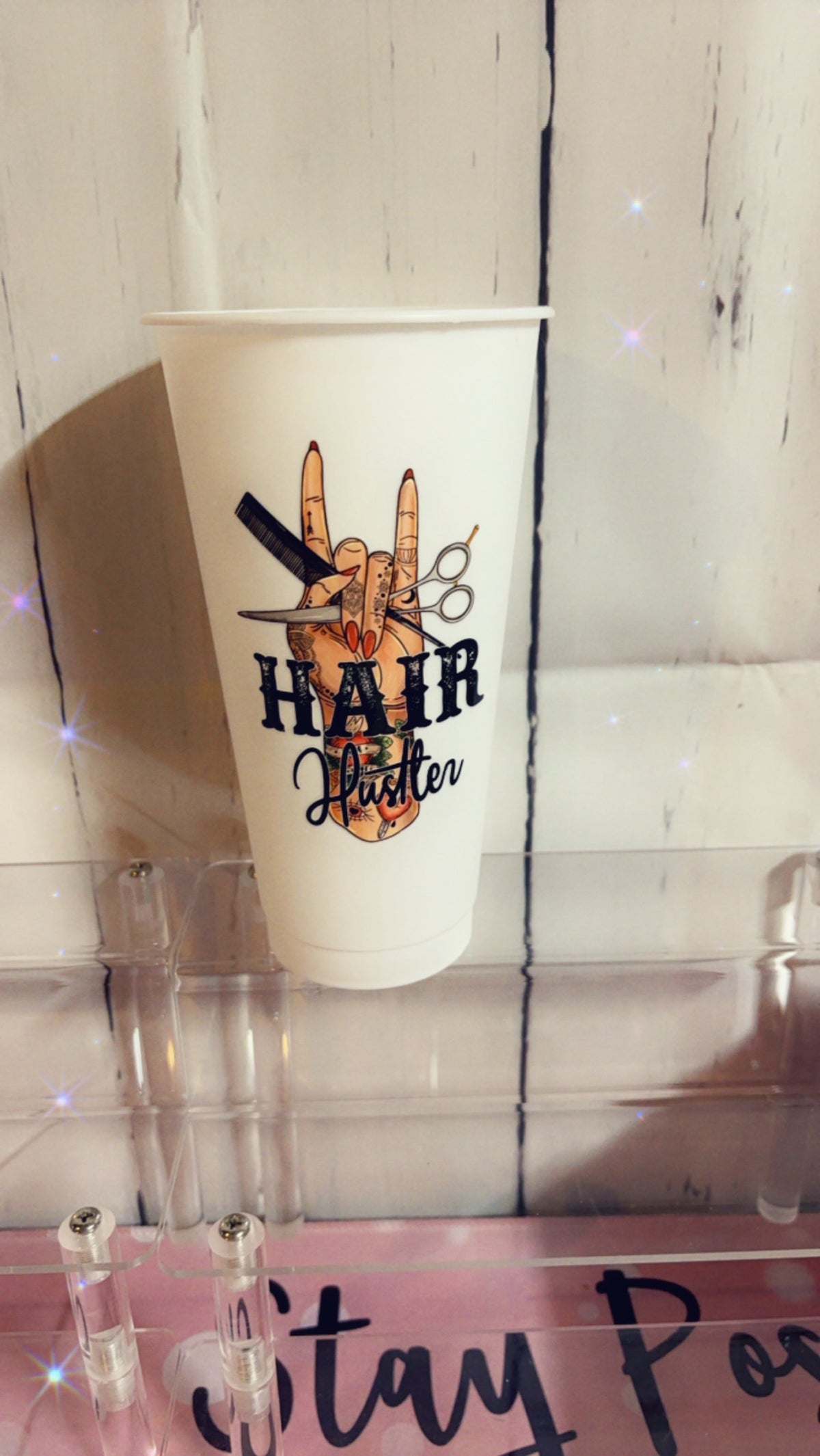 20oz plastic white Hair Hustler Cup