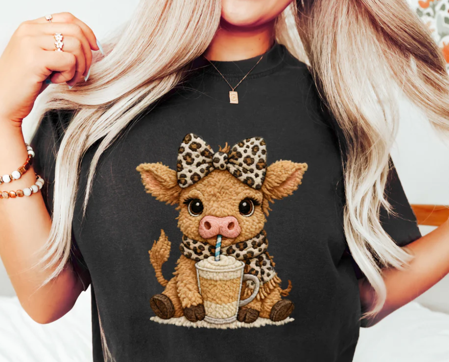 LEOPARD COW FAUX YARN TEE